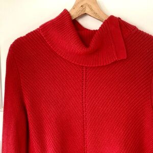 Talbots Red Cotton Modal Split Turtleneck Heavy Knit Tunic Sweater Size S classy